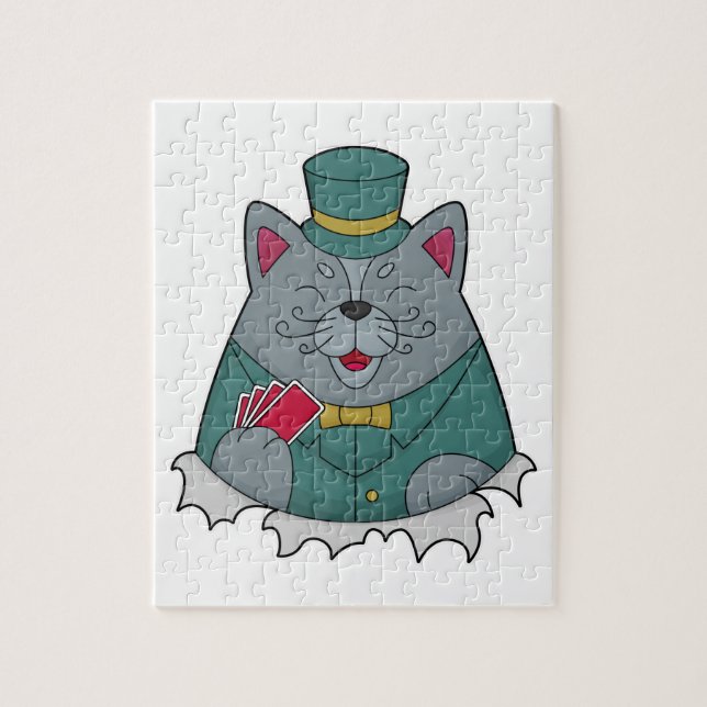 Cat at Poker with Poker cards Jigsaw Puzzle (Vertical)