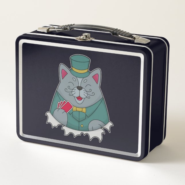 Cat at Poker with Poker cards Metal Lunch Box (Front)