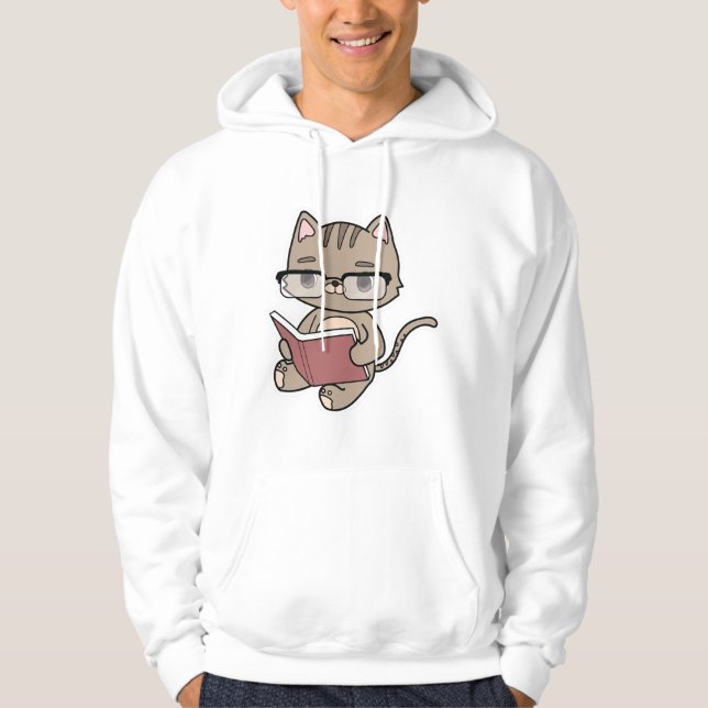 Cat at Reading with Book Hoodie (Front)