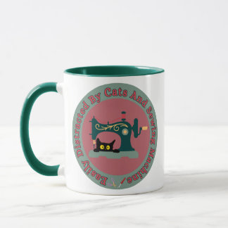 Cat at Sewing Machine Retro Mug