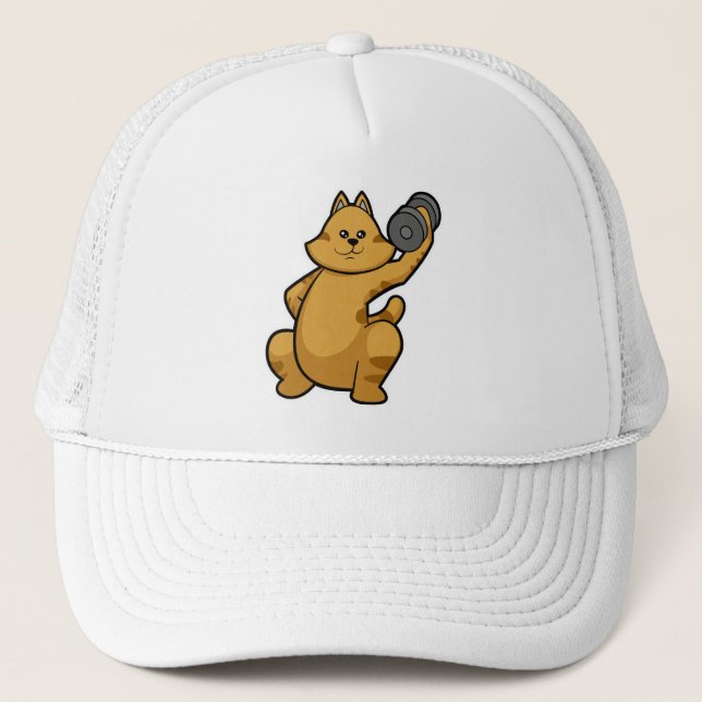 Cat at shoulder training with Dumbbell Trucker Hat (Front)