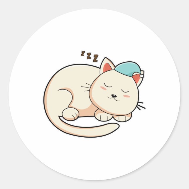 Cat at Sleeping with Nightcap Classic Round Sticker (Front)
