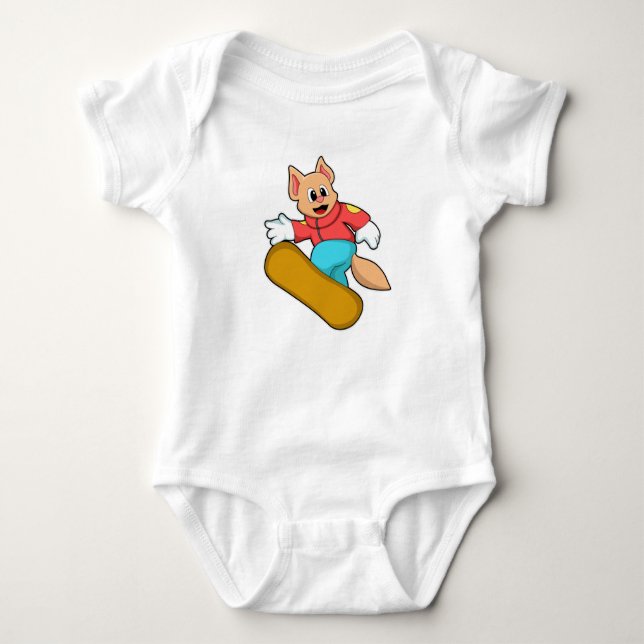 Cat at Snowboard Sports Baby Bodysuit (Front)