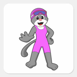 Cat at Swimming with Swimsuit Square Sticker