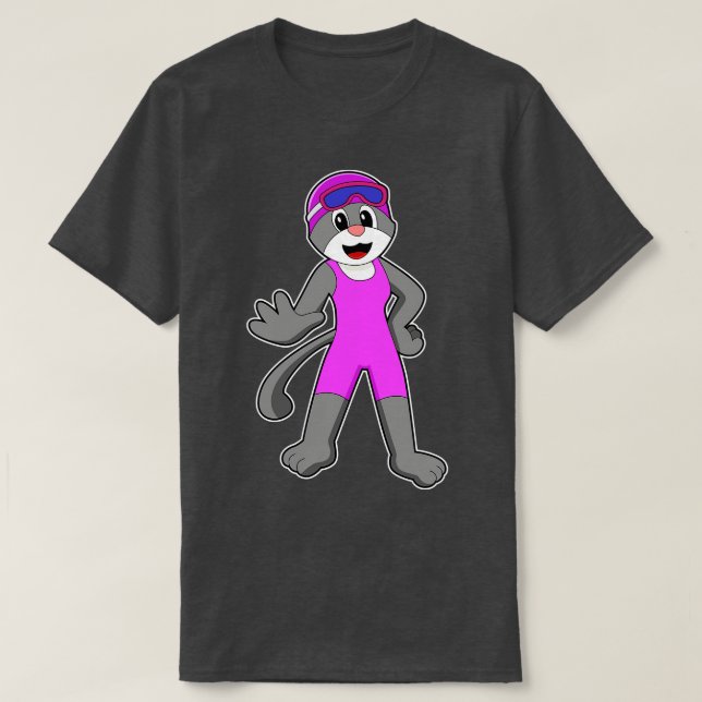 Cat at Swimming with Swimsuit T-Shirt (Design Front)