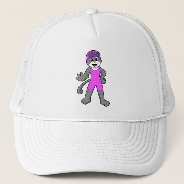 Cat at Swimming with Swimsuit Trucker Hat (Front)