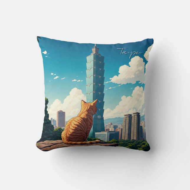 Cat at Taipei 101 Taiwan Cushion (Front)