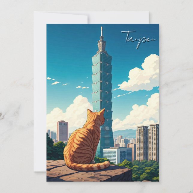 Cat at Taipei 101 Taiwan Holiday Card (Front)