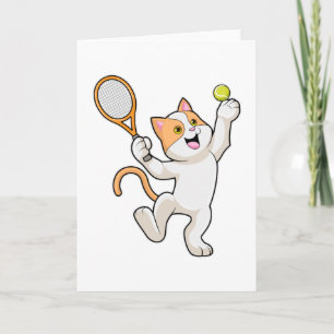 Cat at Tennis with Tennis racket Card