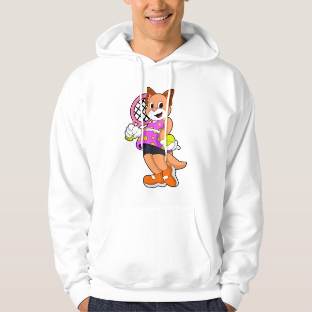 Cat at Tennis with Tennis racket Hoodie (Front)