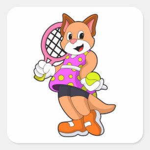 Cat at Tennis with Tennis racket Square Sticker