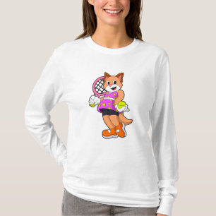 Cat at Tennis with Tennis racket T-Shirt