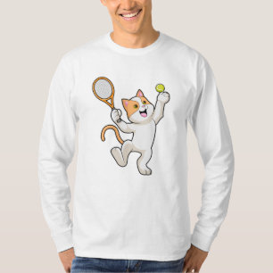 Cat at Tennis with Tennis racket T-Shirt