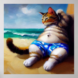 Cat At the Beach Poster