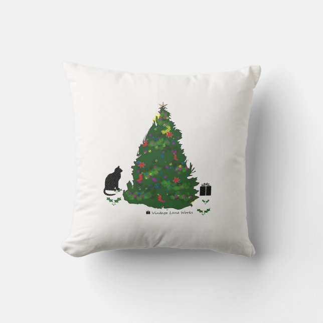 Cat At The Christmas Tree Cushion (Front)