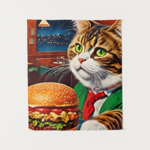 Cat at the Diner Orders a Cheeseburger Tapestry