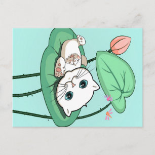 Cat At The Leaf, Funny Cat Kitten Gift Idea Postcard