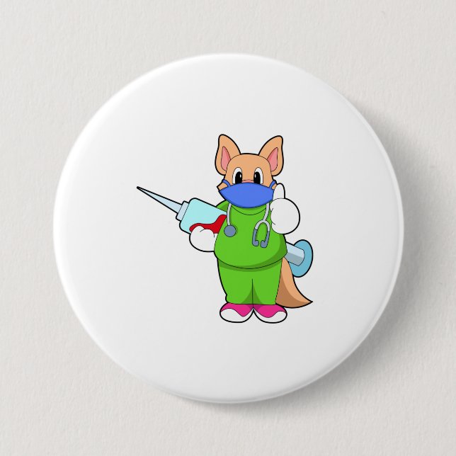 Cat at Vaccination with Syringe 7.5 Cm Round Badge (Front)
