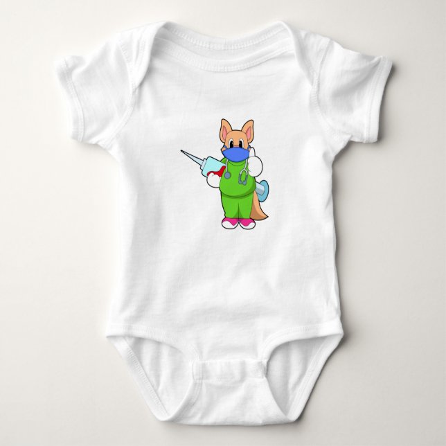 Cat at Vaccination with Syringe Baby Bodysuit (Front)