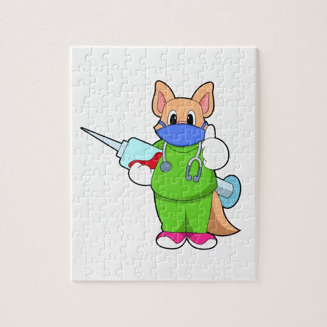 Cat at Vaccination with Syringe Jigsaw Puzzle (Vertical)
