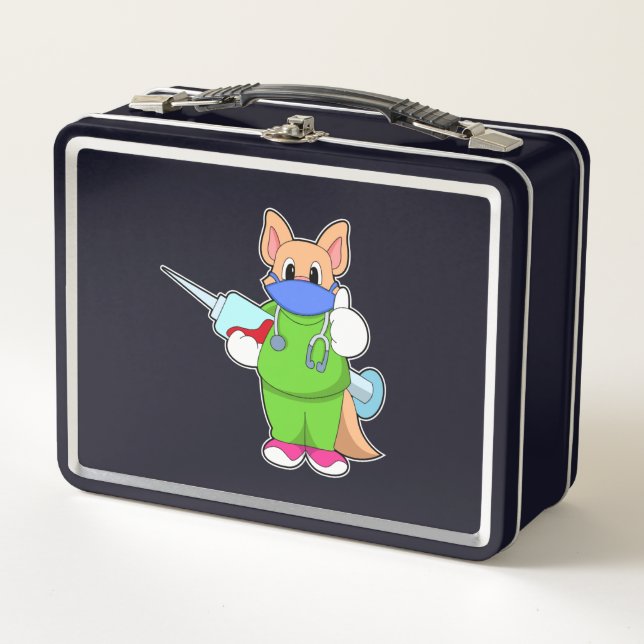 Cat at Vaccination with Syringe Metal Lunch Box (Front)