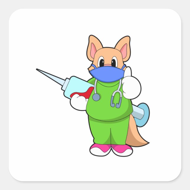 Cat at Vaccination with Syringe Square Sticker (Front)