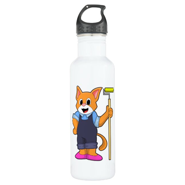 Cat at Wallpapering with Pressure roller 710 Ml Water Bottle (Front)