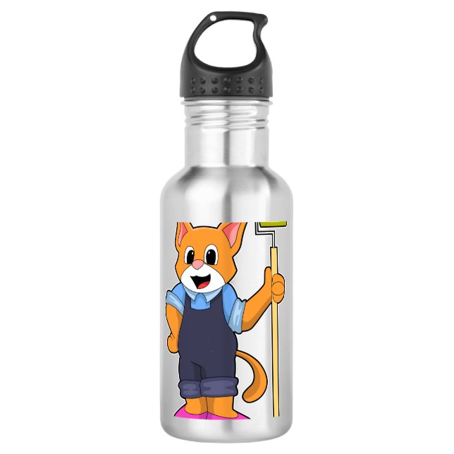 Cat at Wallpapering with Pressure roller 710 Ml Water Bottle (Front)