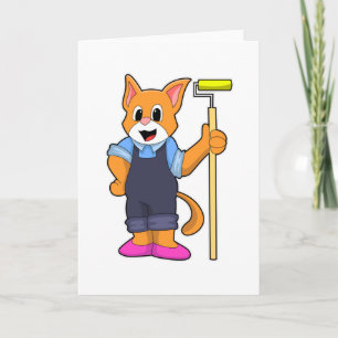 Cat at Wallpapering with Pressure roller Card