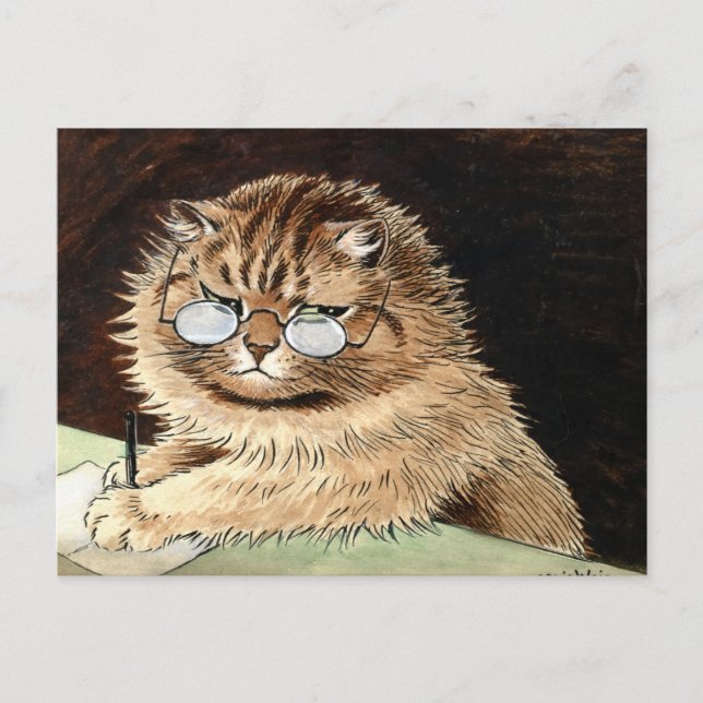 Cat at work with glasses by Louis Wain Postcard (Front)