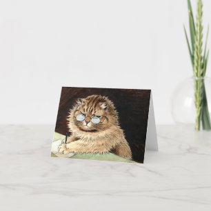 Cat at work with glasses by Louis Wain Thank You Card