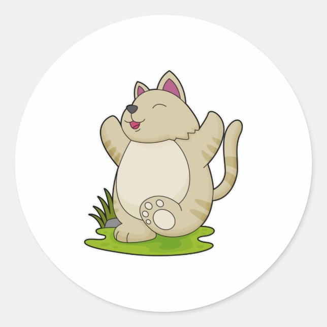 Cat at Yoga Classic Round Sticker (Front)