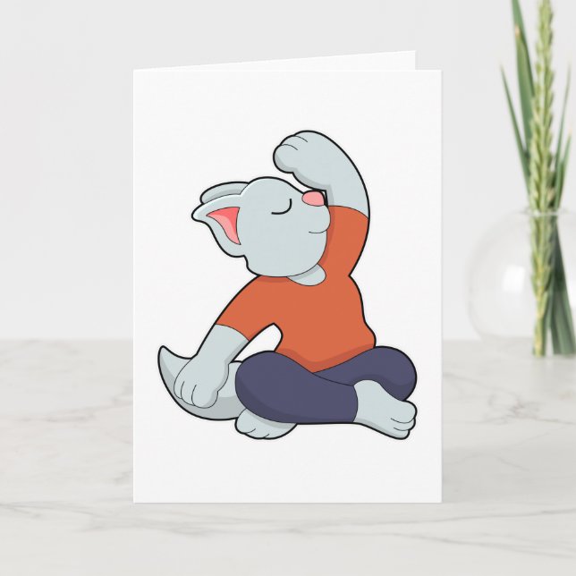 Cat at Yoga in Cross legged Card (Front)