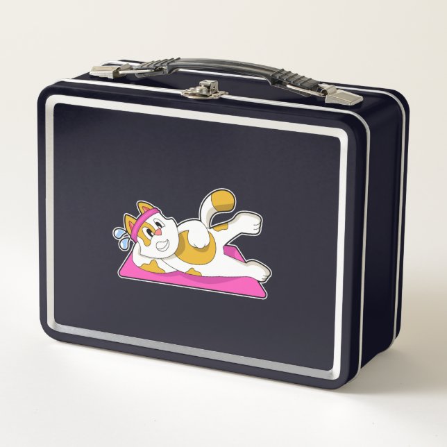Cat at Yoga Stretching exercise Metal Lunch Box (Front)