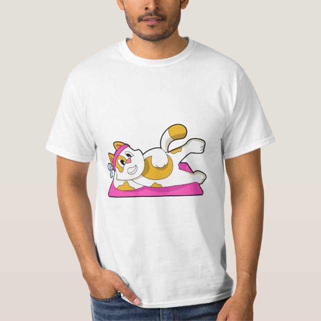 Cat at Yoga Stretching exercise T-Shirt (Front)