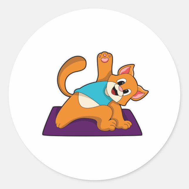 Cat at Yoga with Yoga mat Classic Round Sticker (Front)