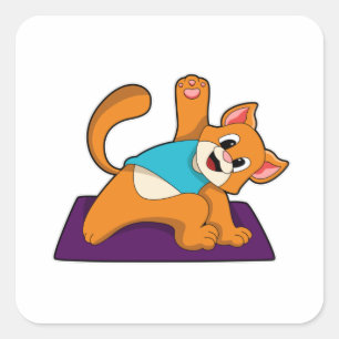 Cat at Yoga with Yoga mat Square Sticker