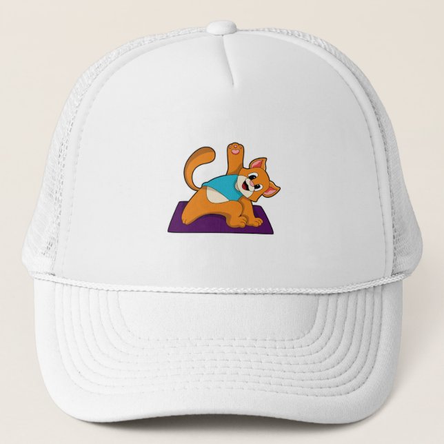 Cat at Yoga with Yoga mat Trucker Hat (Front)