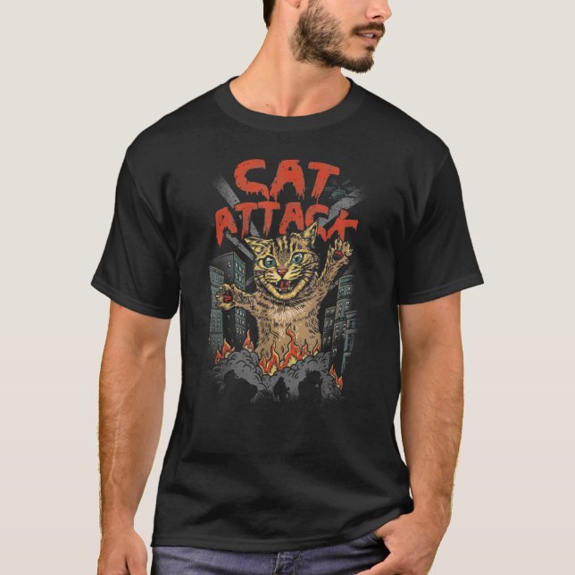 Cat Attacking The City Cat Rampage Kitten T-Shirt (Front)
