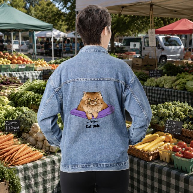 Cat Attitude funny Denim Jacket (Creator Uploaded)