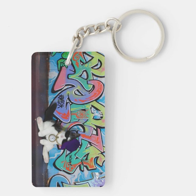 Cat Attitude.....Kitten and Graffiti Wall Key Ring (Back)