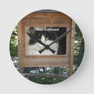 Cat Attitude Round Clock