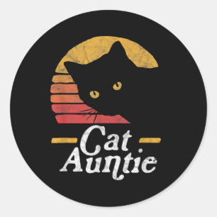 Cat Aunt Vintage Eighties Style Sun Cat Retro Dist Classic Round Sticker