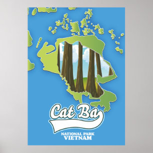 cat ba national park vietnam travel map  poster