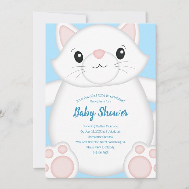 Cat Baby Shower Kitty Blue Boy Invitation (Front)
