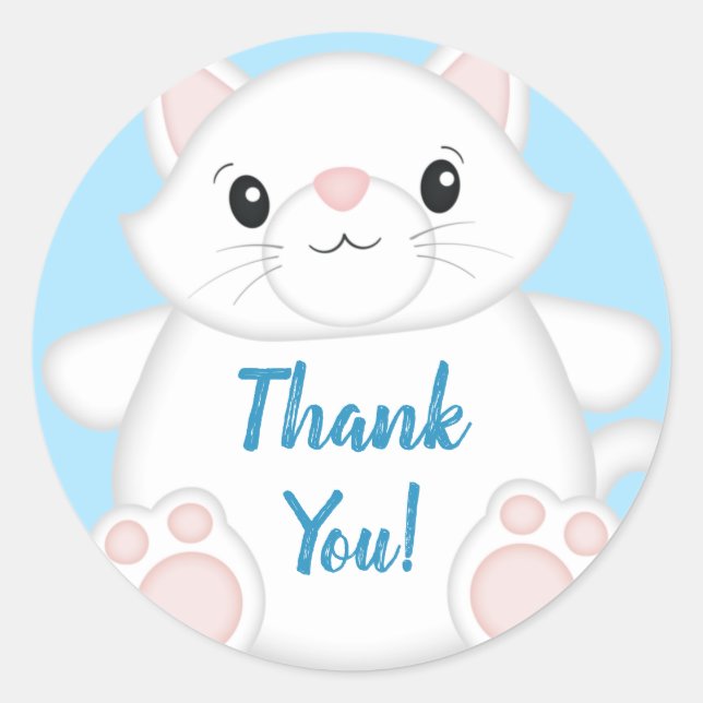 Cat Baby Shower Kitty Blue Classic Round Sticker (Front)