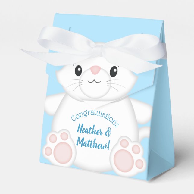 Cat Baby Shower Kitty Blue Favour Box (Front Side)