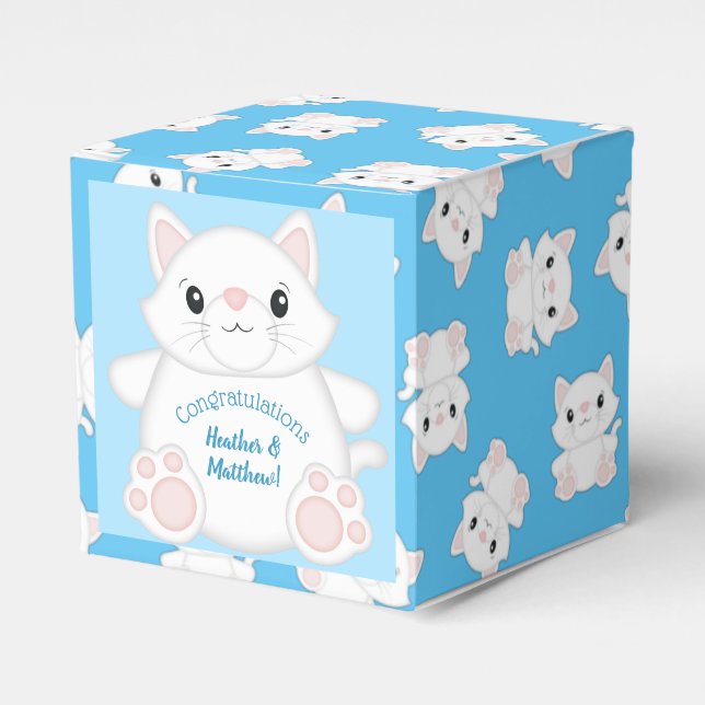 Cat Baby Shower Kitty Blue Favour Box (Front Side)