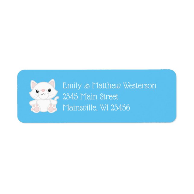 Cat Baby Shower Kitty Blue Return Address Label (Front)