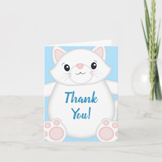 Cat Baby Shower Kitty Blue Thank You Card (Front)